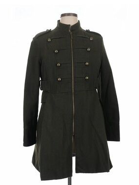 Steve Madden Olive Green Military Wool Zip Up Coat Metal Embellishments XL